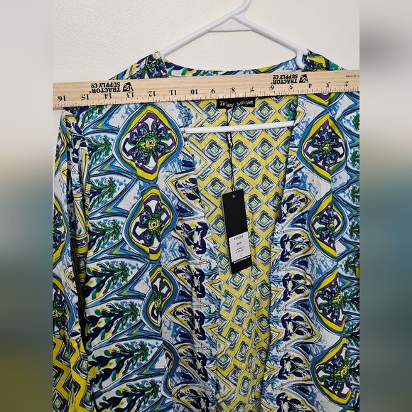 Tolani Collection Kimono Topper Blue Yellow Boho Ruffle Bell Sleeve Size Small - Picture 9 of 13